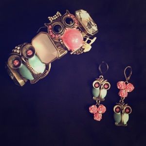 Betsy Johnson Owl Earrings & Bracelet